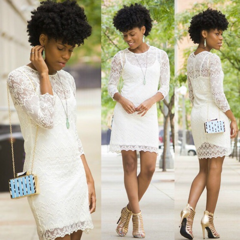 Women’s Mango Cream Lace 3/4 sleeves Dress - Picture 3 of 8